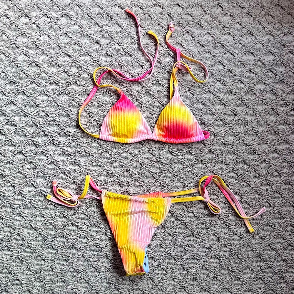 Shein velvet ombré triangle tie side bikini swimsuit